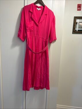 Rouie Hot Pink Shirtwaist Dress with Belt